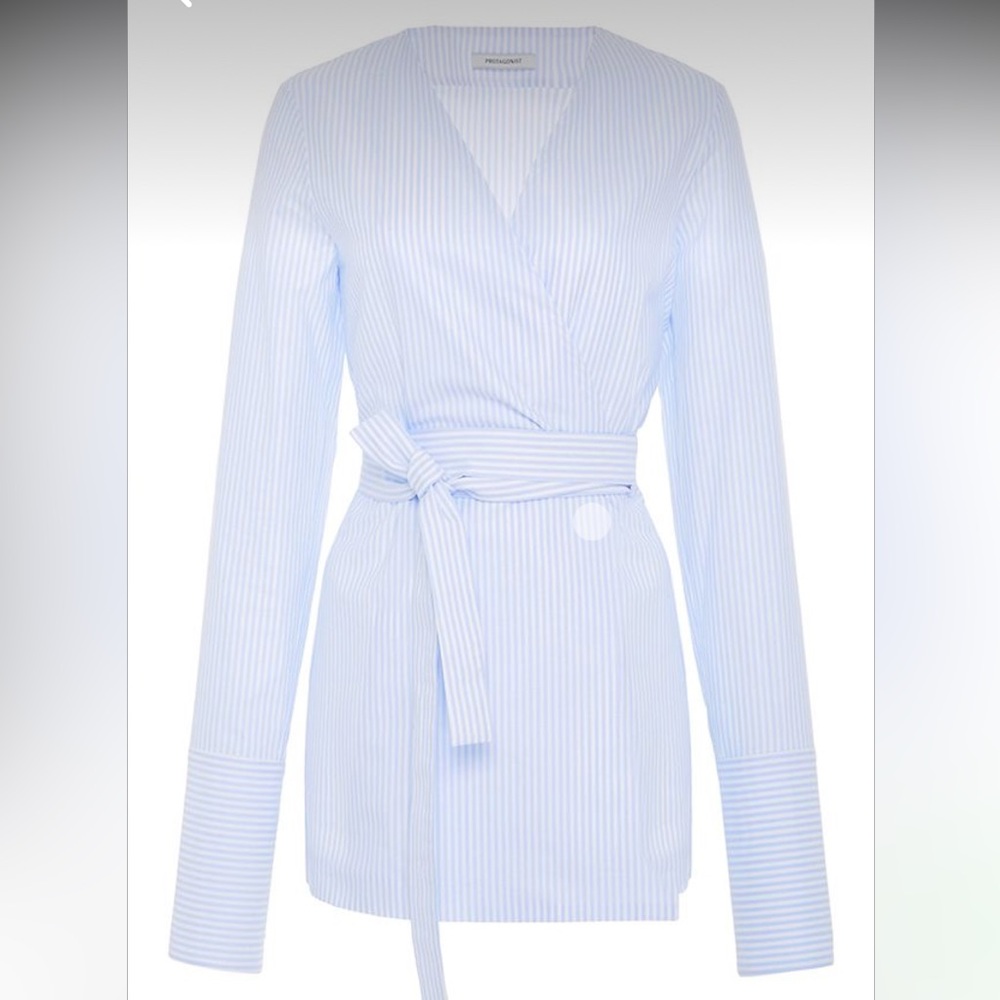Protagonist beautiful wrap blue white stripe top M